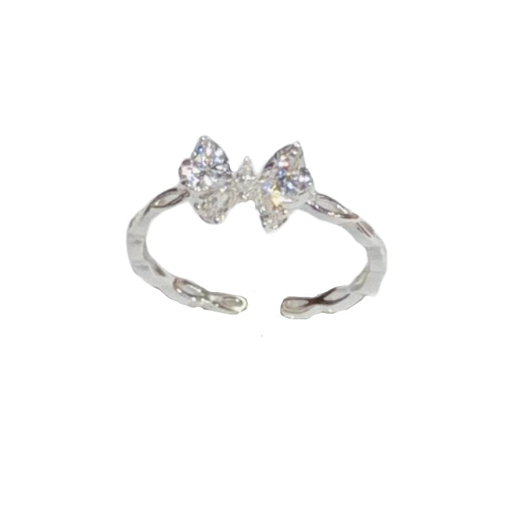 Silver-Tone Sparkling Bow Open Ring