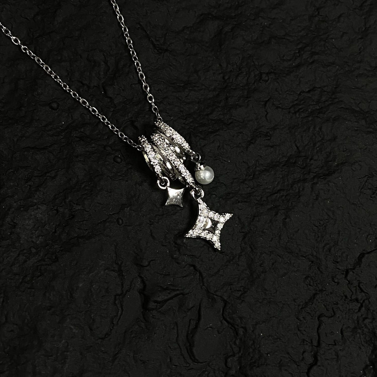 Silver-Tone Multi-Charm Star Necklace